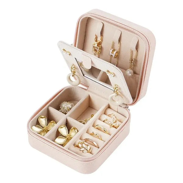 PU Jewelry Box Travel Mirror Case Gift Pendan