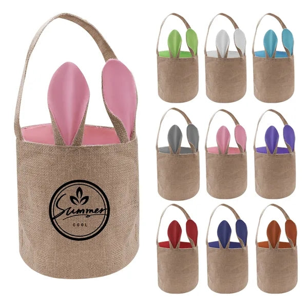 Easter Collapsible Jute Bunny Ear Basket With Handle