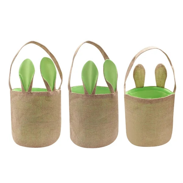 Easter Collapsible Jute Bunny Ear Basket With Handle