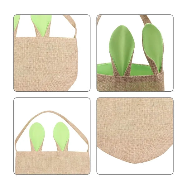 Easter Collapsible Jute Bunny Ear Basket With Handle