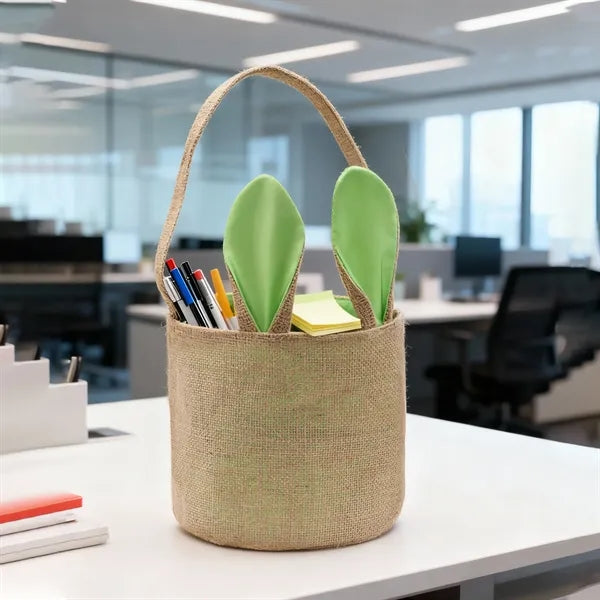Easter Collapsible Jute Bunny Ear Basket With Handle