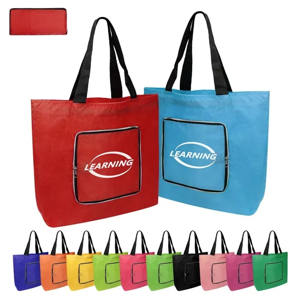 Large Foldable Shopping Tote Bag W/ Zipper Closure