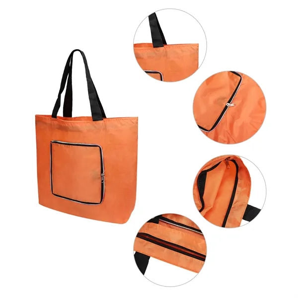 Large Foldable Shopping Tote Bag W/ Zipper Closure