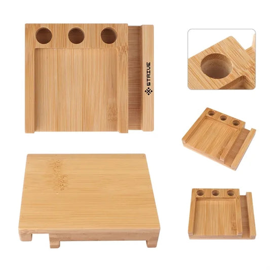 Bamboo Desk Organizer Phone Holder W/ Sticky Notes&Pen Holes