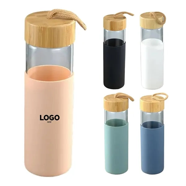 16oz Glass Bottle With Bamboo Lid And Silicone Sleeve