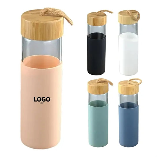16oz Glass Bottle With Bamboo Lid And Silicone Sleeve
