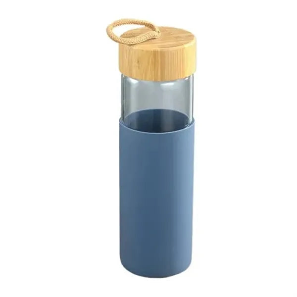 16oz Glass Bottle With Bamboo Lid And Silicone Sleeve