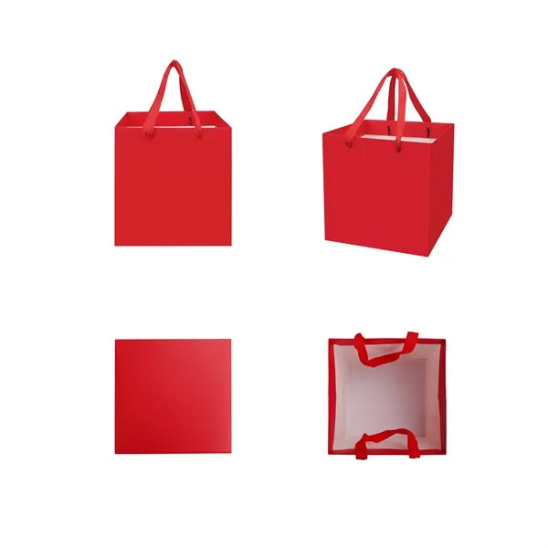 Full Color Matte Laminated Paper Gift Tote Bag 8"x8"x8"