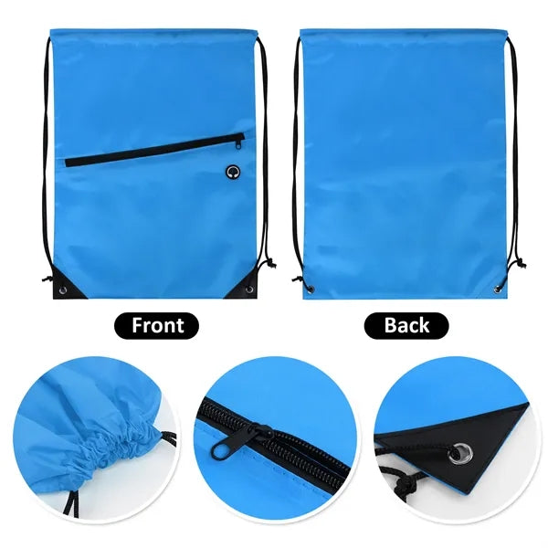Drawstring Backpack with Front Zip Pocket