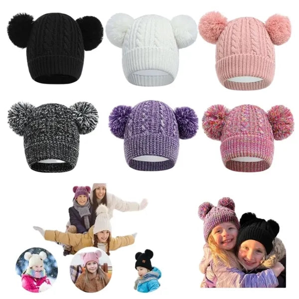 Children's Double Pom-Pom Knitted Warm Hat