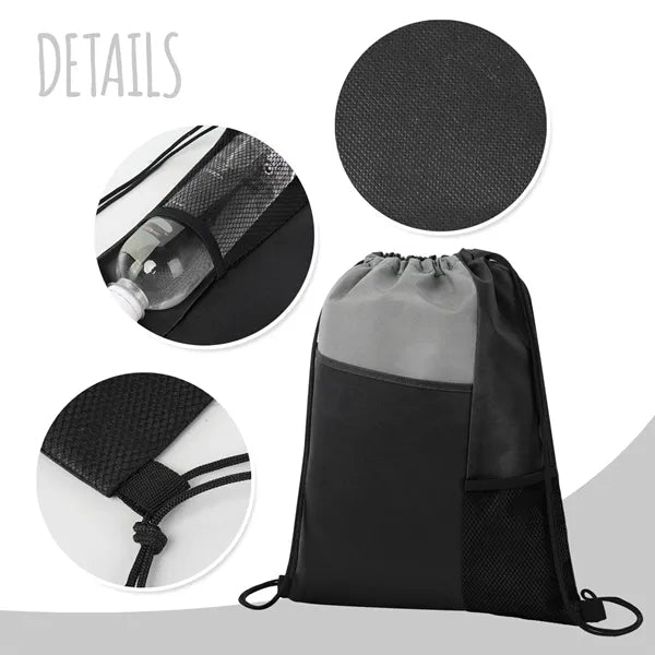 Tri-Color Mesh-Pocket Cinch Backpack