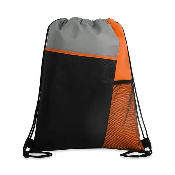 Tri-Color Mesh-Pocket Cinch Backpack
