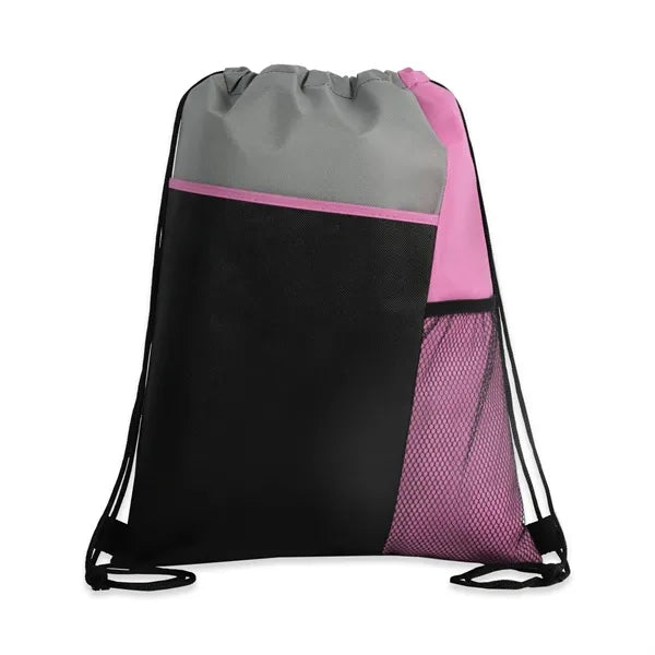 Tri-Color Mesh-Pocket Cinch Backpack