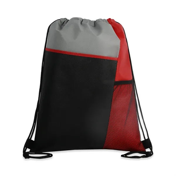 Tri-Color Mesh-Pocket Cinch Backpack