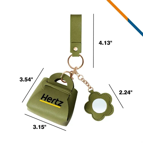 Ticase Mini PU Leather Mirror Coin Keychain Purse