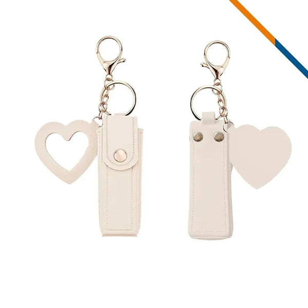 Zipin Mini PU Leather Mirror Lipstick Keychain Pouch