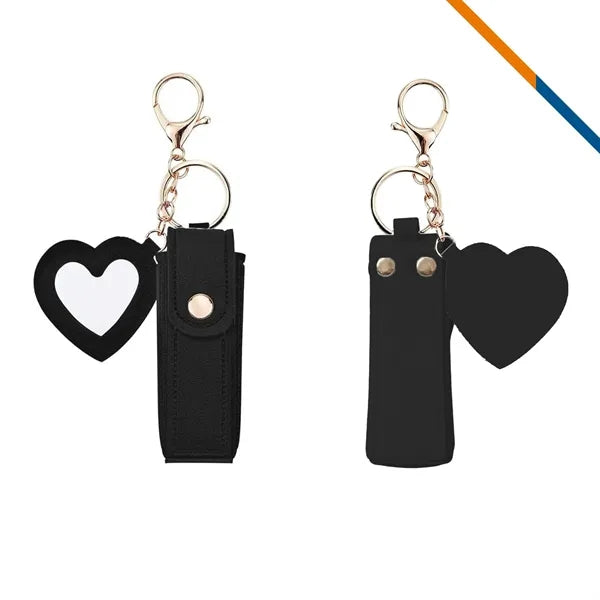 Zipin Mini PU Leather Mirror Lipstick Keychain Pouch