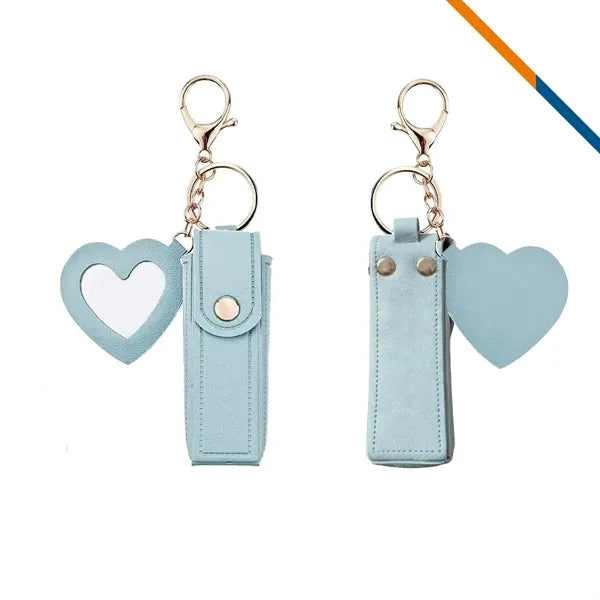 Zipin Mini PU Leather Mirror Lipstick Keychain Pouch