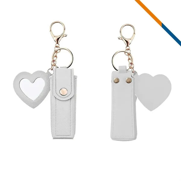 Zipin Mini PU Leather Mirror Lipstick Keychain Pouch