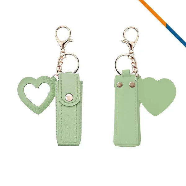 Zipin Mini PU Leather Mirror Lipstick Keychain Pouch