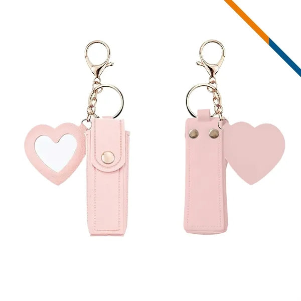 Zipin Mini PU Leather Mirror Lipstick Keychain Pouch