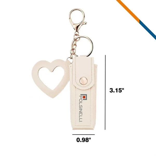 Zipin Mini PU Leather Mirror Lipstick Keychain Pouch