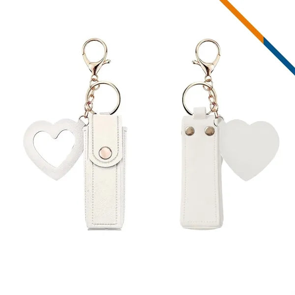 Zipin Mini PU Leather Mirror Lipstick Keychain Pouch
