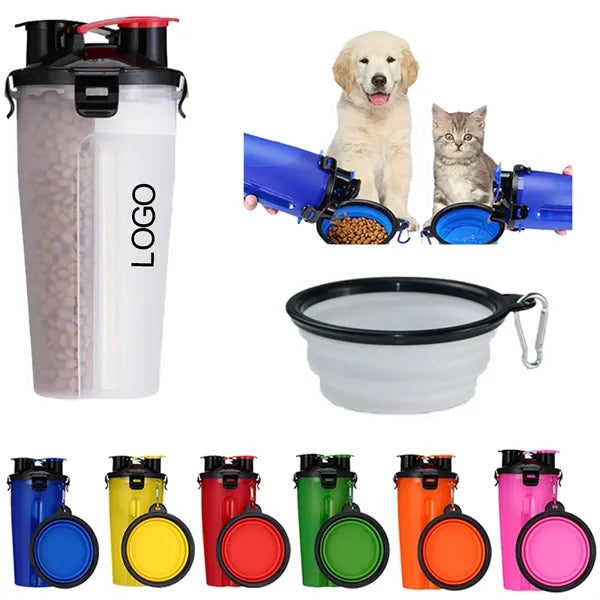 2-in-1 Pet Water Bottle With Food Container And Bowl
