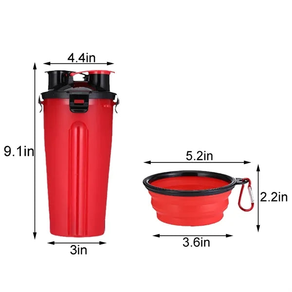 2-in-1 Pet Water Bottle With Food Container And Bowl