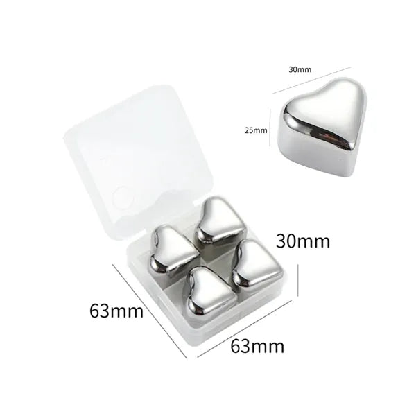 Heart Shaped Stainless Steel Ice Cubes with Case