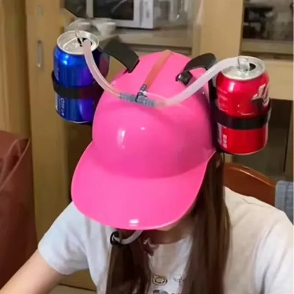 Hands-Free Drink Helmet with Dual Can Holders