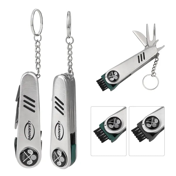 7 In 1 Multifunction Stainless Steel Golf Tool W/ Key Chain