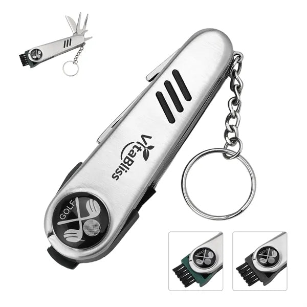 7 In 1 Multifunction Stainless Steel Golf Tool W/ Key Chain