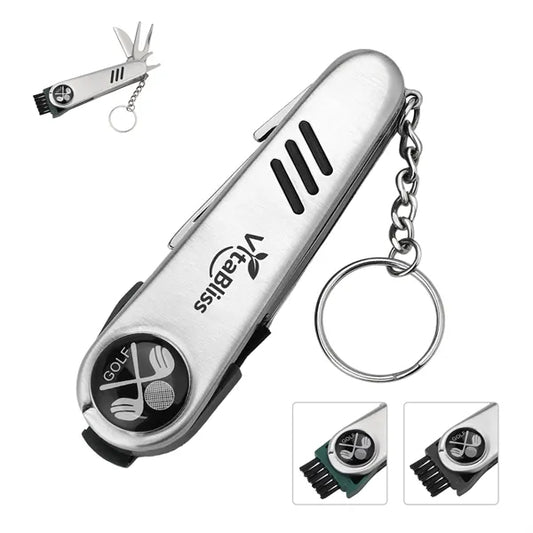 7 In 1 Multifunction Stainless Steel Golf Tool W/ Key Chain
