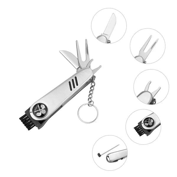 7 In 1 Multifunction Stainless Steel Golf Tool W/ Key Chain