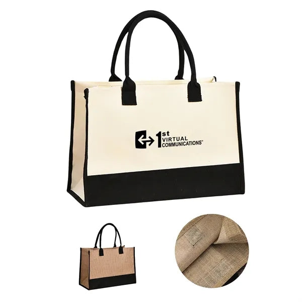 Jute tote bag with straps and pockets