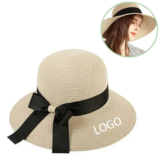 Spring and summer paper straw cotton bow dome hat