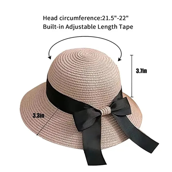 Spring and summer paper straw cotton bow dome hat