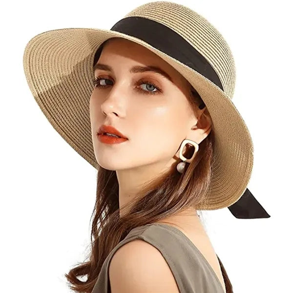Spring and summer paper straw cotton bow dome hat
