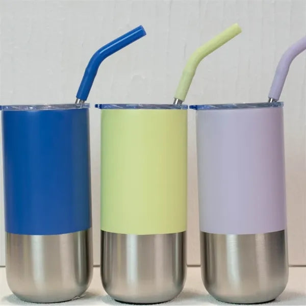 16 oz Stainless Steel Tumbler with Straw