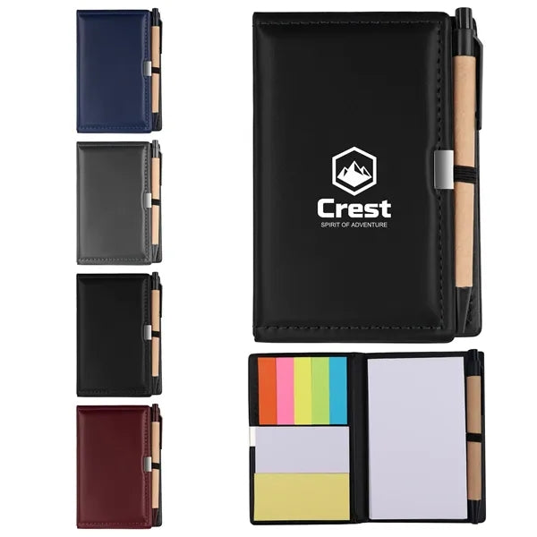 PU Cover Pocket Notebook W/ Sticky Notes, Flags&Pen