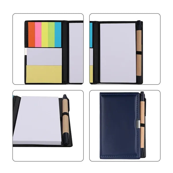 PU Cover Pocket Notebook W/ Sticky Notes, Flags&Pen
