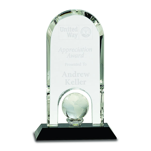 8 3/4" Clear Crystal Dome with Inset Globe on Black Pedestal