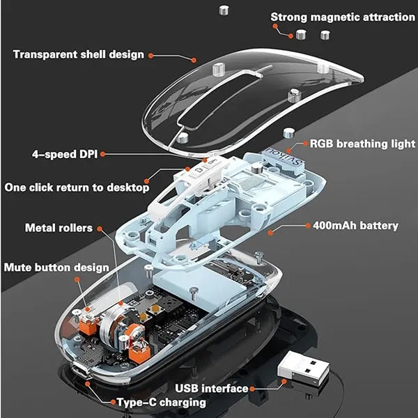 Transparent dual-mode magnetic silent wireless Bluetooth cha