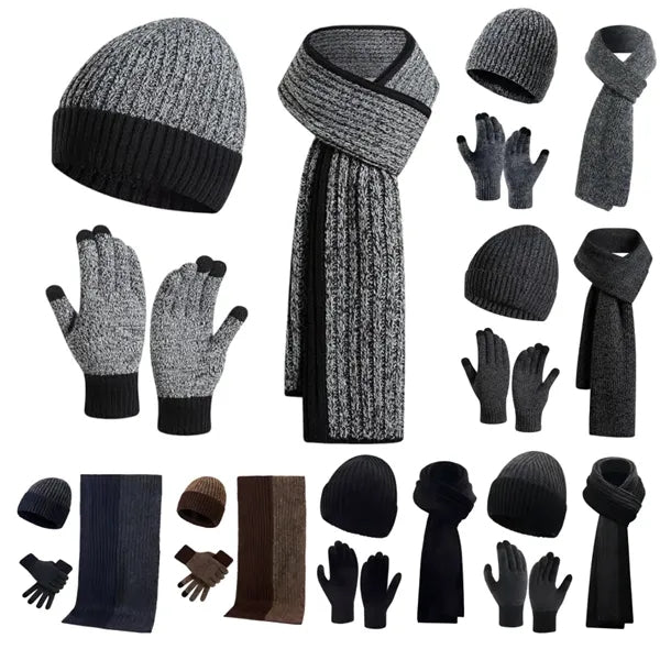 3In1 Winter Warm Beanie Hat Scarf Touchscreen Gloves Set