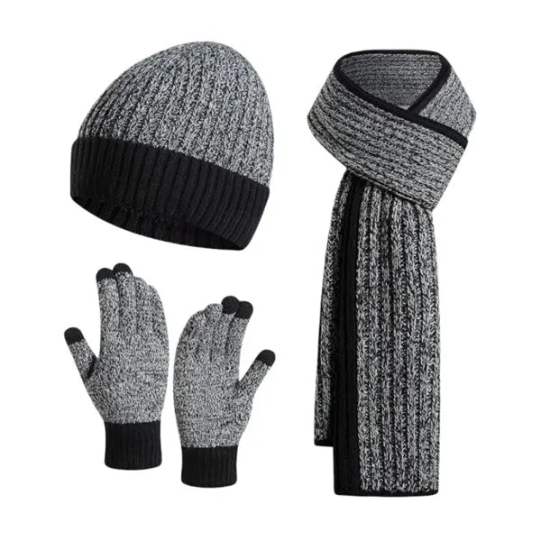 3In1 Winter Warm Beanie Hat Scarf Touchscreen Gloves Set