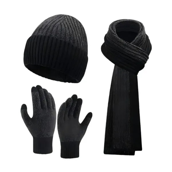 3In1 Winter Warm Beanie Hat Scarf Touchscreen Gloves Set