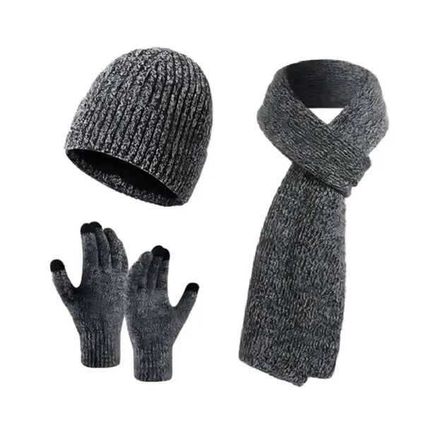3In1 Winter Warm Beanie Hat Scarf Touchscreen Gloves Set