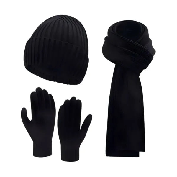 3In1 Winter Warm Beanie Hat Scarf Touchscreen Gloves Set