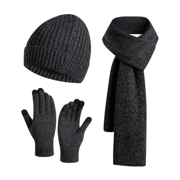 3In1 Winter Warm Beanie Hat Scarf Touchscreen Gloves Set